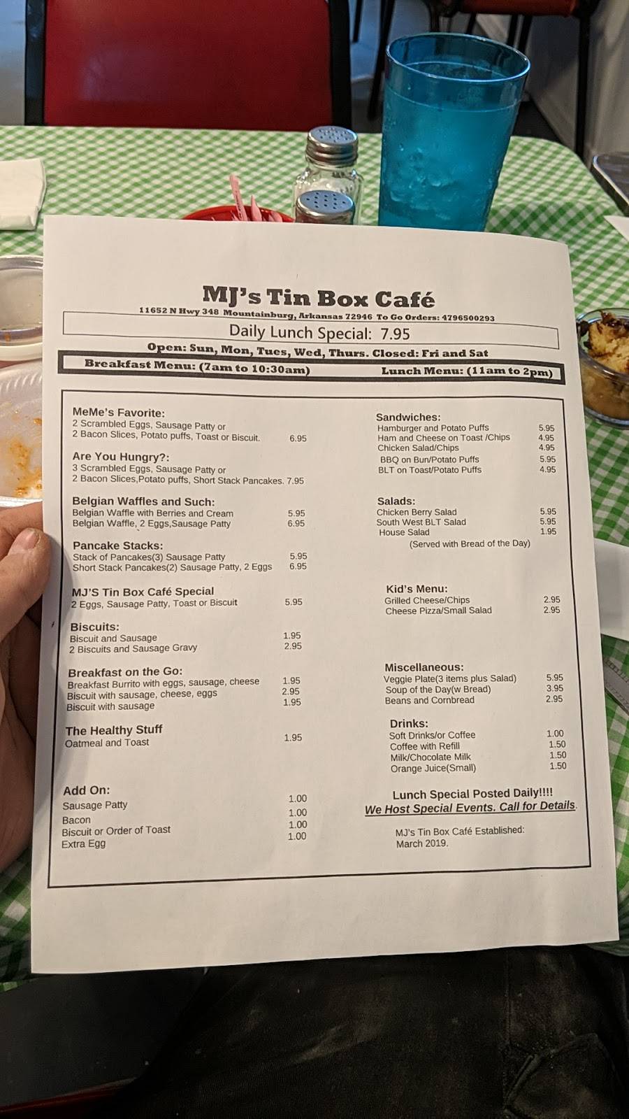 MJs Tin Box Cafe | restaurant | 11652 N Hwy 348, Mountainburg, AR 72946, USA | 4796500293 OR +1 479-650-0293