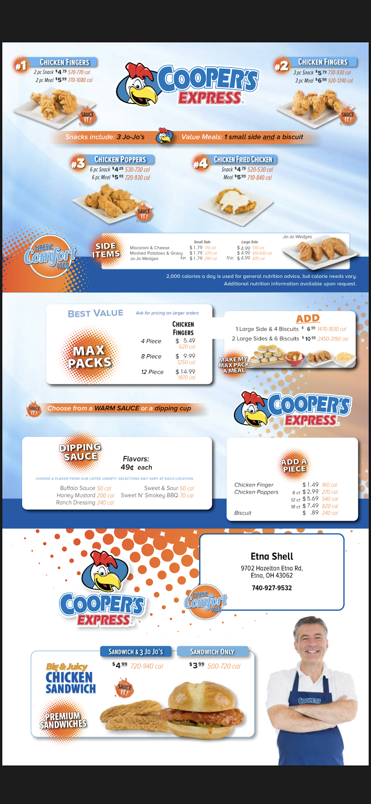 Coopers Chicken Etna Shell | meal takeaway | 9702 Hazelton-Etna Rd SW, Pataskala, OH 43062, USA | 7409279532 OR +1 740-927-9532