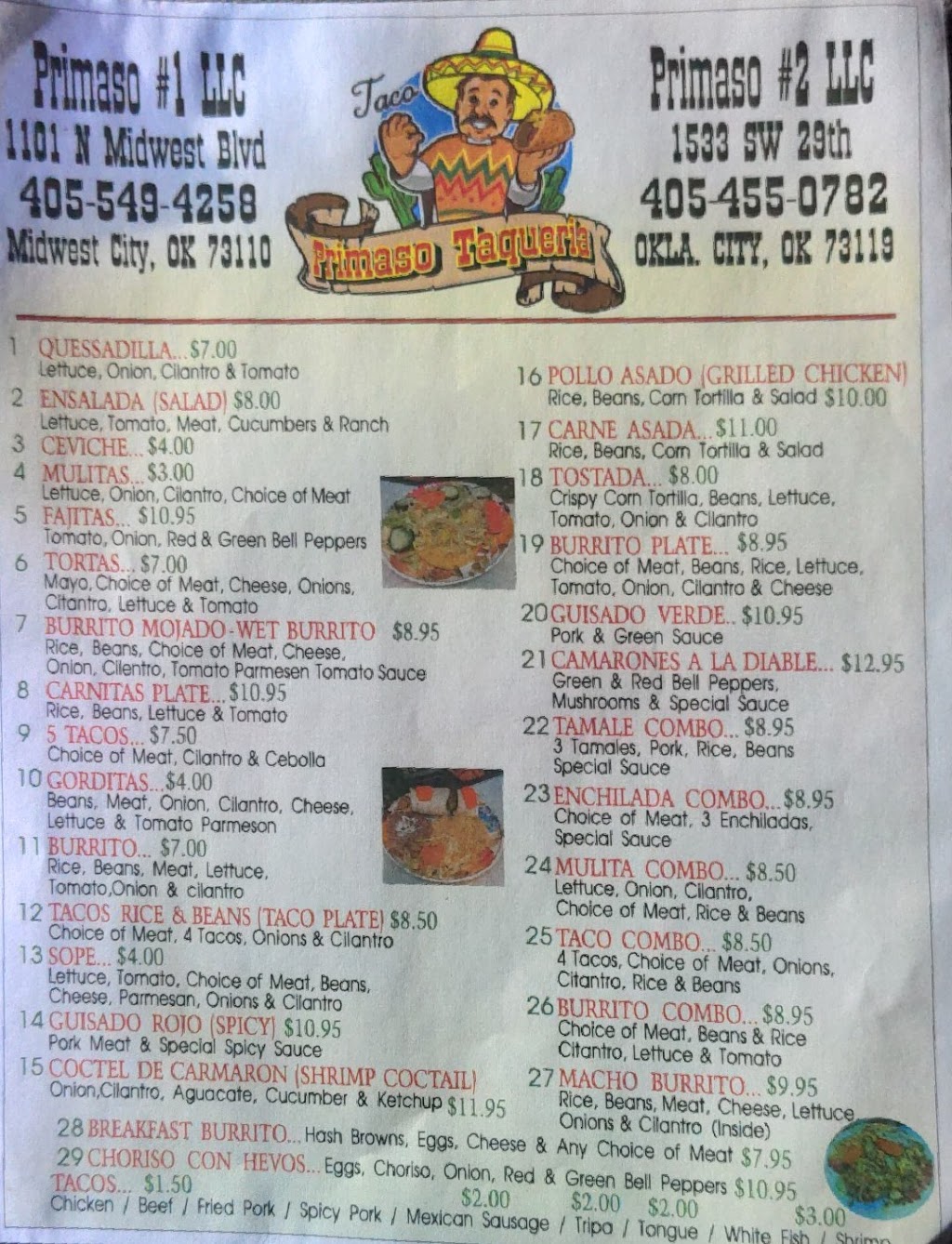 Primaso #1 LLC | restaurant | 1101 N Midwest Blvd, Midwest City, OK 73110, USA | 4054550782 OR +1 405-455-0782