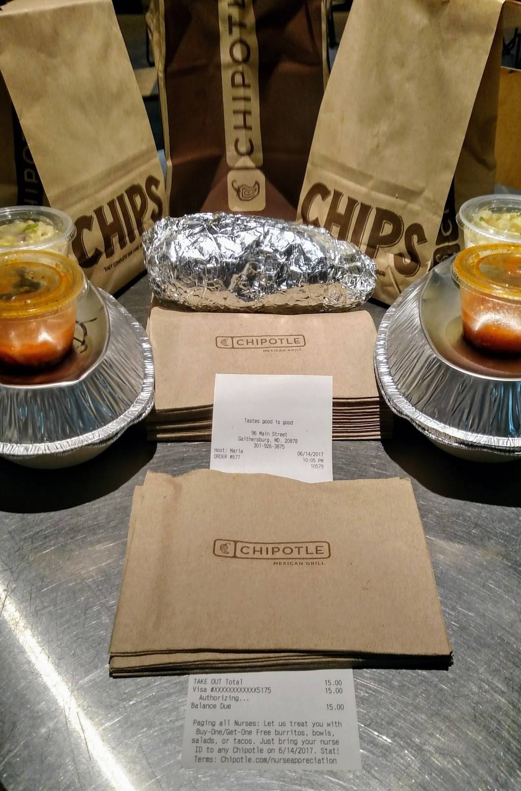Chipotle Mexican Grill | restaurant | 96 Main St, Gaithersburg, MD 20878, USA | 3019263875 OR +1 301-926-3875