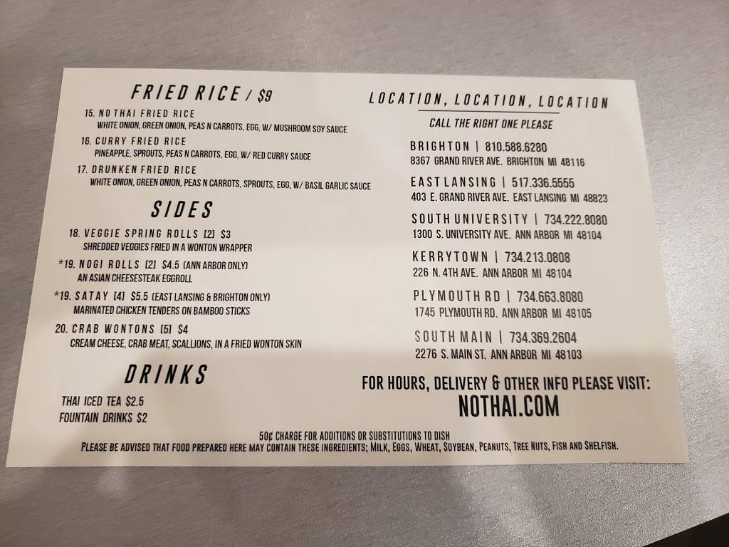 No Thai! | restaurant | 8367 Grand River Ave, Brighton, MI 48116, USA | 8105886280 OR +1 810-588-6280