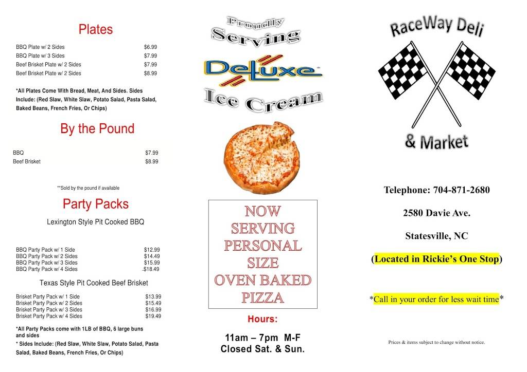 RaceWay Deli | restaurant | 2580 Davie Ave, Statesville, NC 28625, USA | 7048712680 OR +1 704-871-2680
