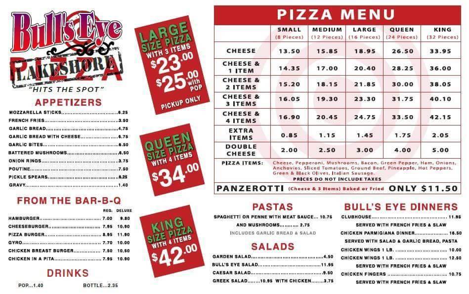 Bulls Eye Pizza Lakeshore | restaurant | 1205 Essex County Rd 22, Emeryville, ON N0R 1C0, Canada | 5197271221 OR +1 519-727-1221