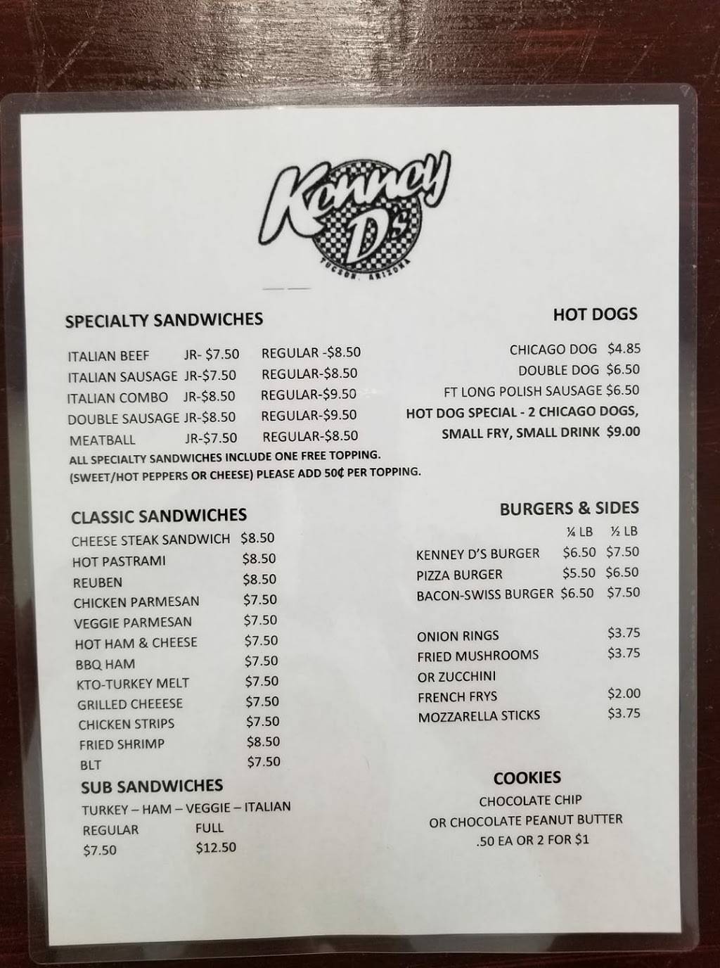 Kenney Ds | restaurant | 8060 E 22nd St #100, Tucson, AZ 85710, USA | 5207228900 OR +1 520-722-8900