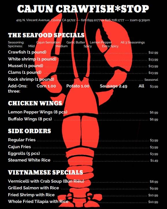 Cajun Crawfish Stop | restaurant | 405 N Vincent Ave, Covina, CA 91722, USA | 6266991077 OR +1 626-699-1077