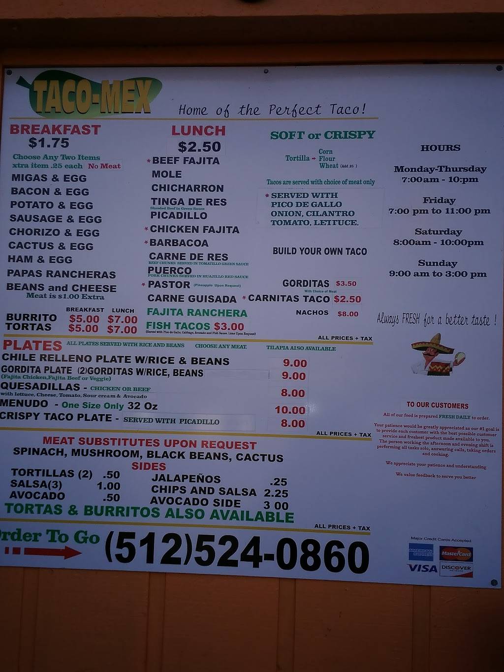 Taco Mex | restaurant | 2611 Manor Rd, Austin, TX 78722, USA | 5125240860 OR +1 512-524-0860