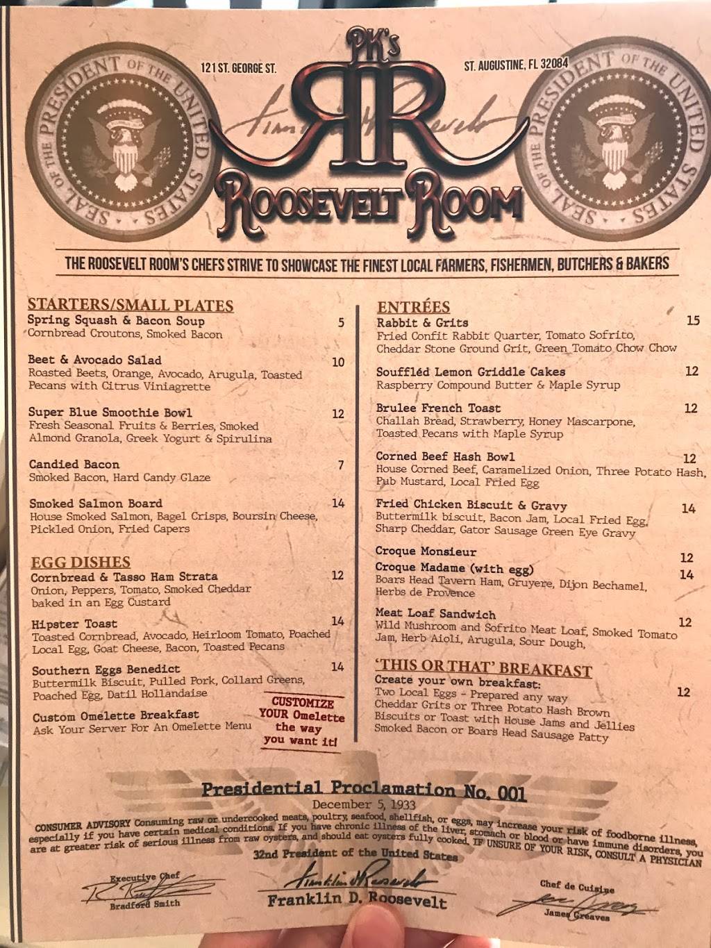 PK’s Roosevelt Room | restaurant | 121 St George St, St. Augustine, FL 32084, USA | 9042095700 OR +1 904-209-5700