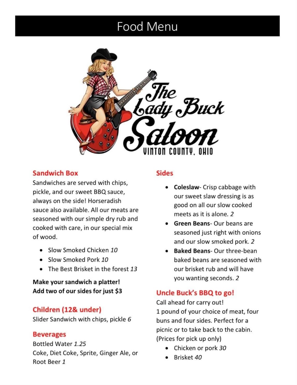 The Lady Buck Saloon | restaurant | 73930 Buck Ln, New Marshfield, OH 45766, USA | 7406642428 OR +1 740-664-2428