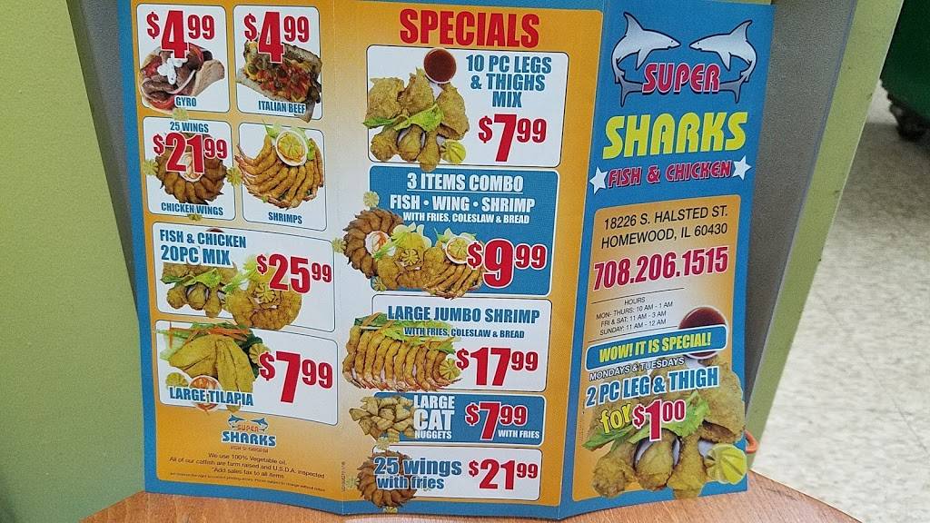 Sharks Fish & Chicken | restaurant | 18226 Halsted St, Homewood, IL 60430, USA | 7082061515 OR +1 708-206-1515