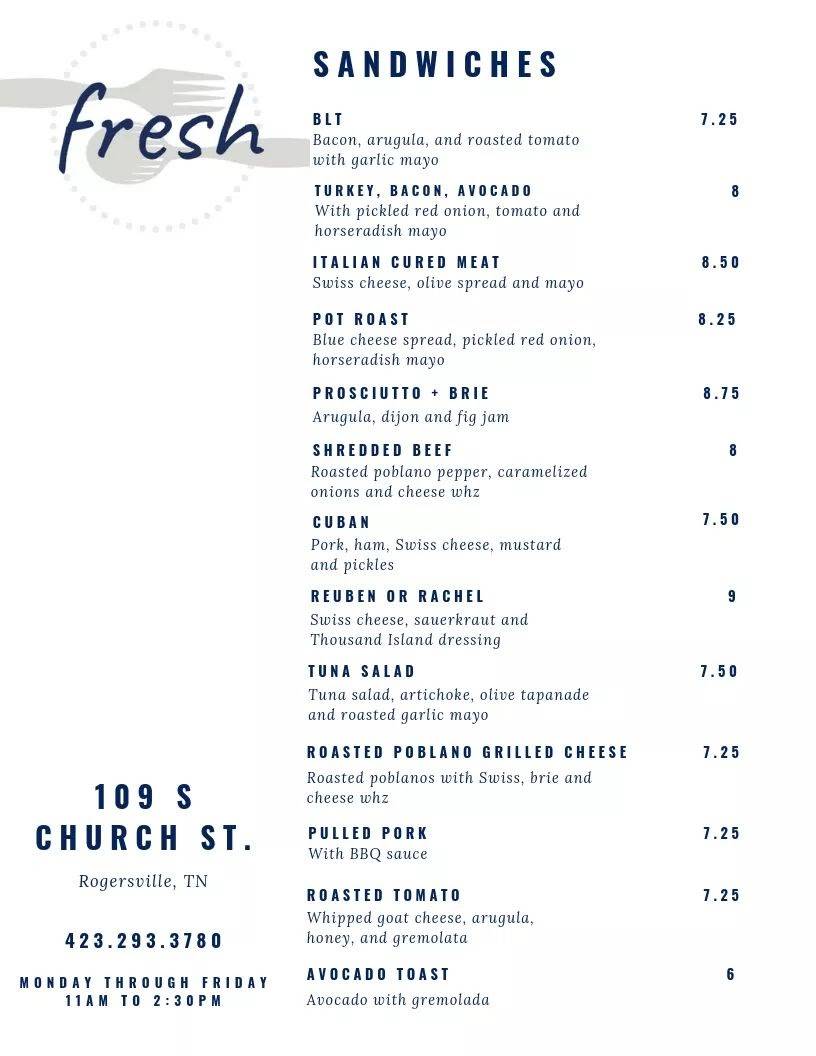 Fresh | restaurant | 109 S Church St, Rogersville, TN 37857, USA | 4232933780 OR +1 423-293-3780