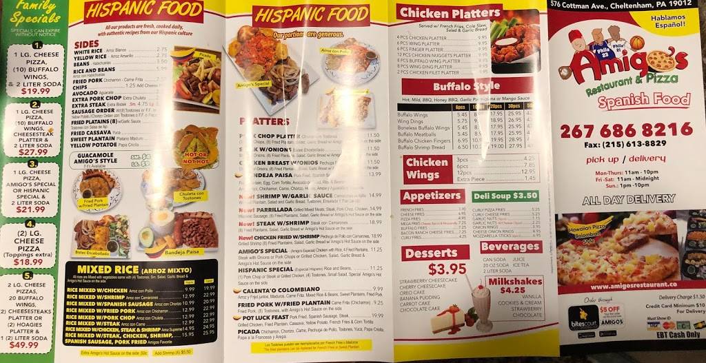 Amigos Restaurant and Pizza Cottman | restaurant | 576 Cottman Ave, Cheltenham, PA 19012, USA | 2676868216 OR +1 267-686-8216
