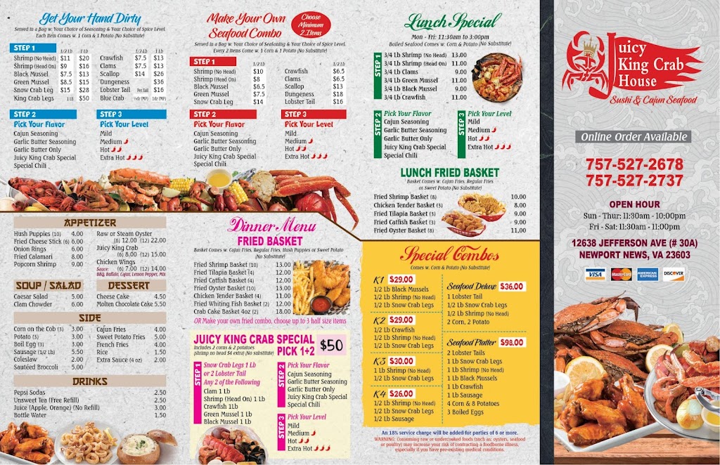 Juicy King Crab House | restaurant | 12638 Jefferson Ave suite 30A, Newport News, VA 23602, USA | 7575272678 OR +1 757-527-2678
