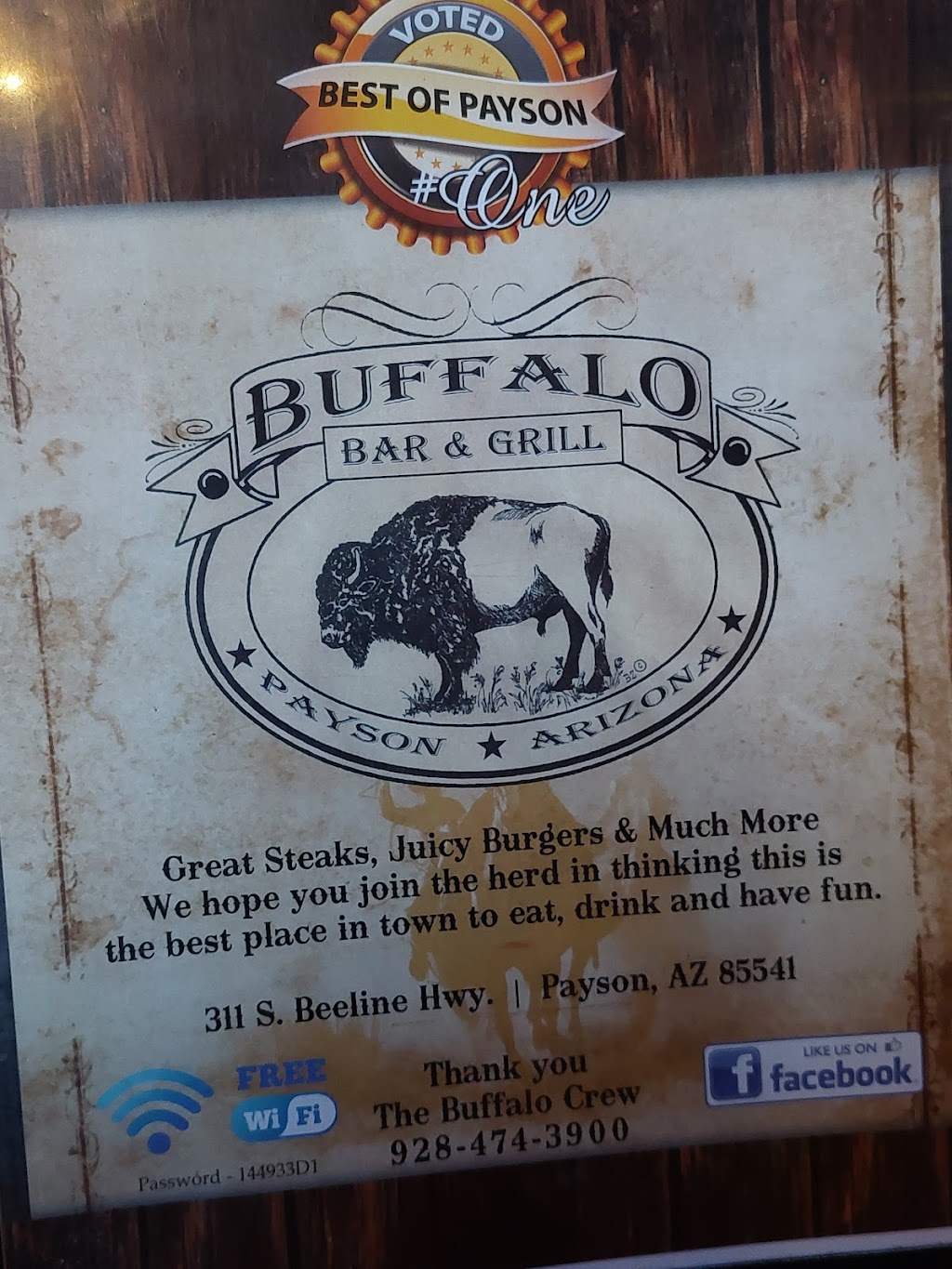 Buffalo Bar & Grill | restaurant | 311 S Beeline Hwy, Payson, AZ 85541, USA | 9284743900 OR +1 928-474-3900