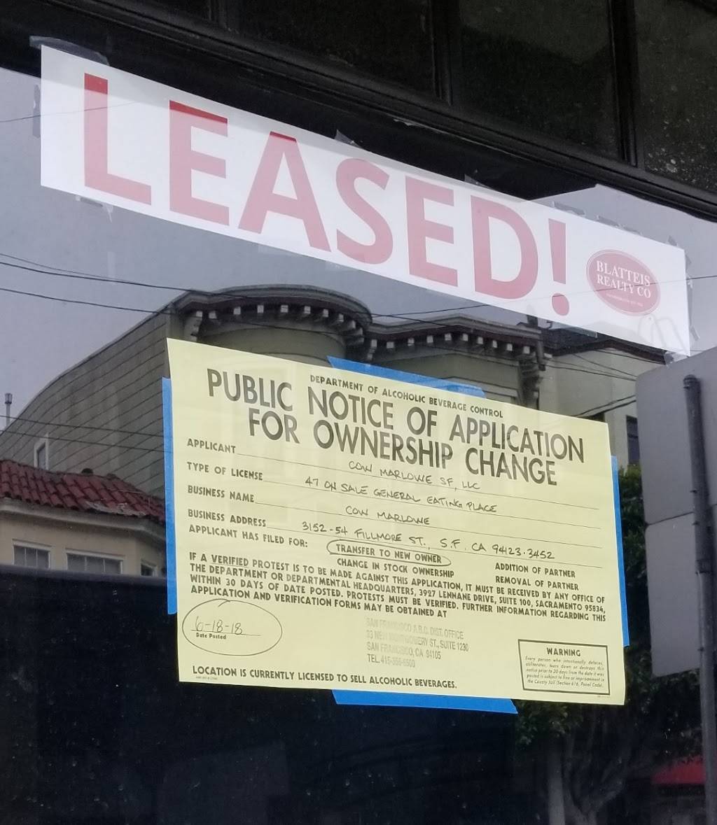 Cow Marlowe | restaurant | 3154 Fillmore St, San Francisco, CA 94123, USA | 4155085898 OR +1 415-508-5898