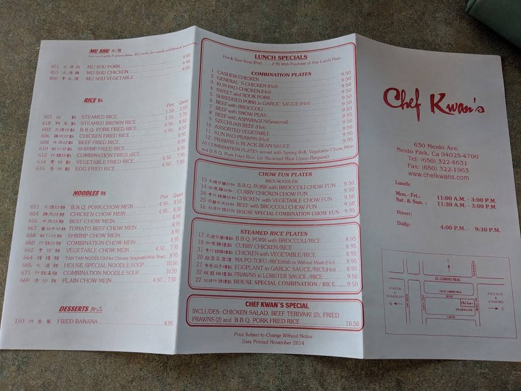 Chef Kwans | restaurant | 630 Menlo Ave, Menlo Park, CA 94025, USA | 6503224631 OR +1 650-322-4631