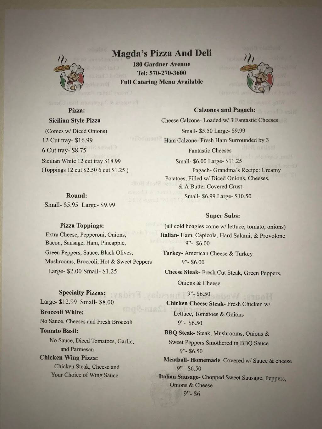 Magdas Pizza and Deli | restaurant | 180 Gardner Ave, Wilkes-Barre, PA 18705, USA | 5702703600 OR +1 570-270-3600