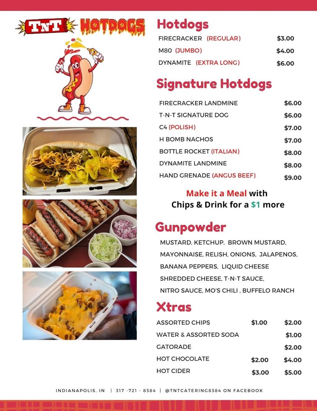 T-N-T Hot Dogs & Mobile Catering | meal takeaway | 3998 S East St, Indianapolis, IN 46227, USA | 3177218384 OR +1 317-721-8384