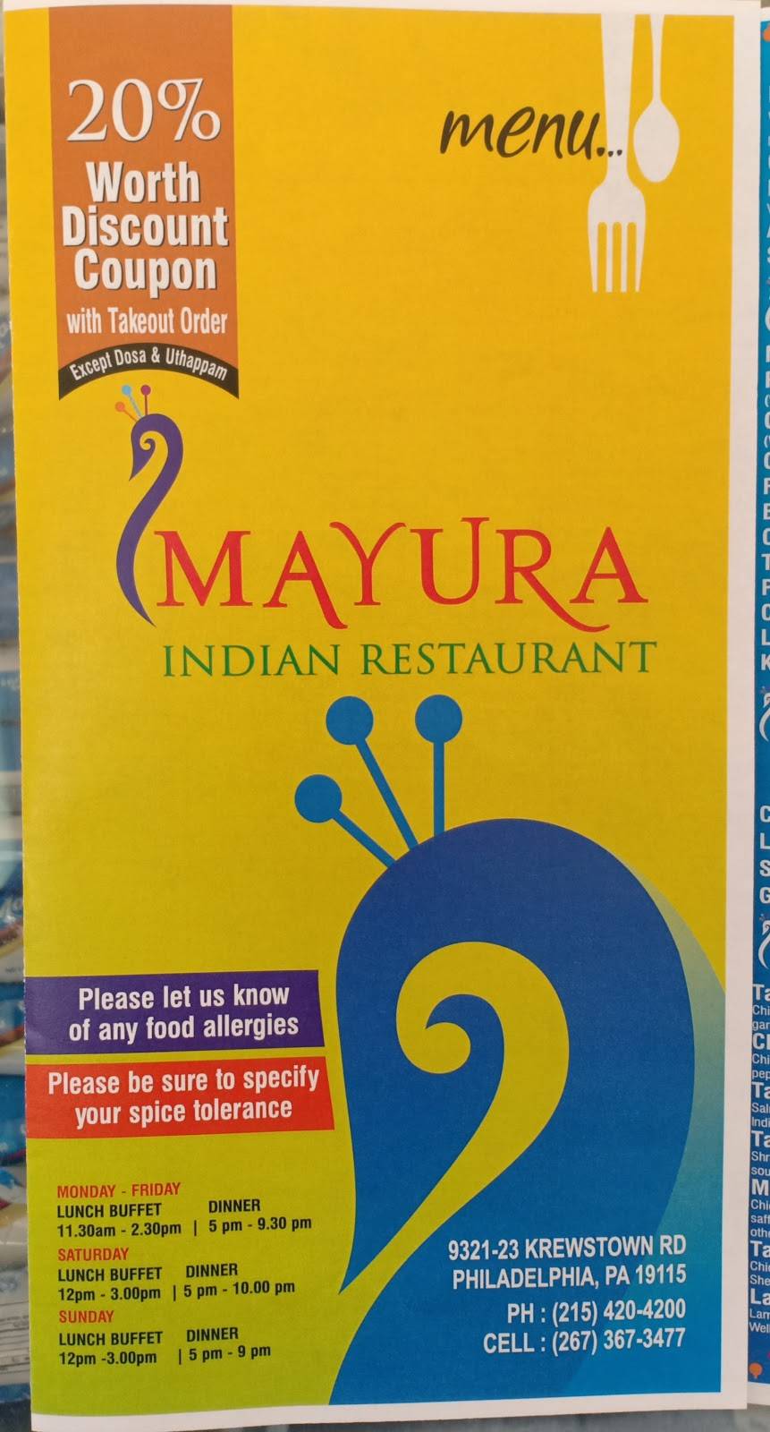 Mayura Indian Restaurant | restaurant | 9321-23 Krewstown Rd, Philadelphia, PA 19115, USA | 2154204200 OR +1 215-420-4200