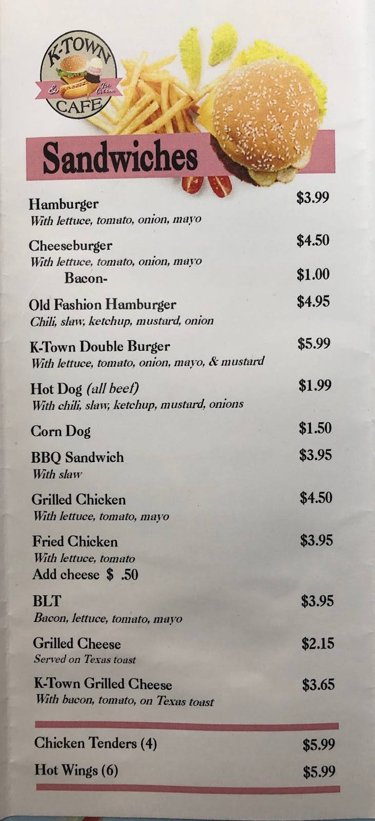 K-Town Cafe & Ice Cream | restaurant | 421 Hampton St, Kershaw, SC 29067, USA | 8034756700 OR +1 803-475-6700