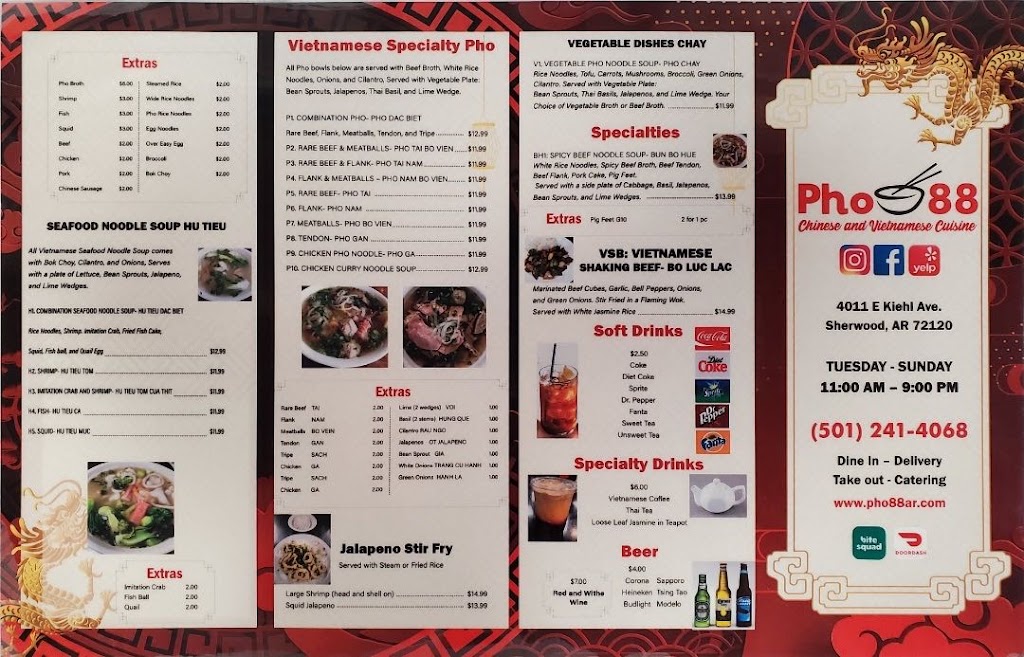 Phở 88 Vietnamese and Chinese cuisine | restaurant | 4011 E Kiehl Ave, Sherwood, AR 72120, USA | 5012414068 OR +1 501-241-4068