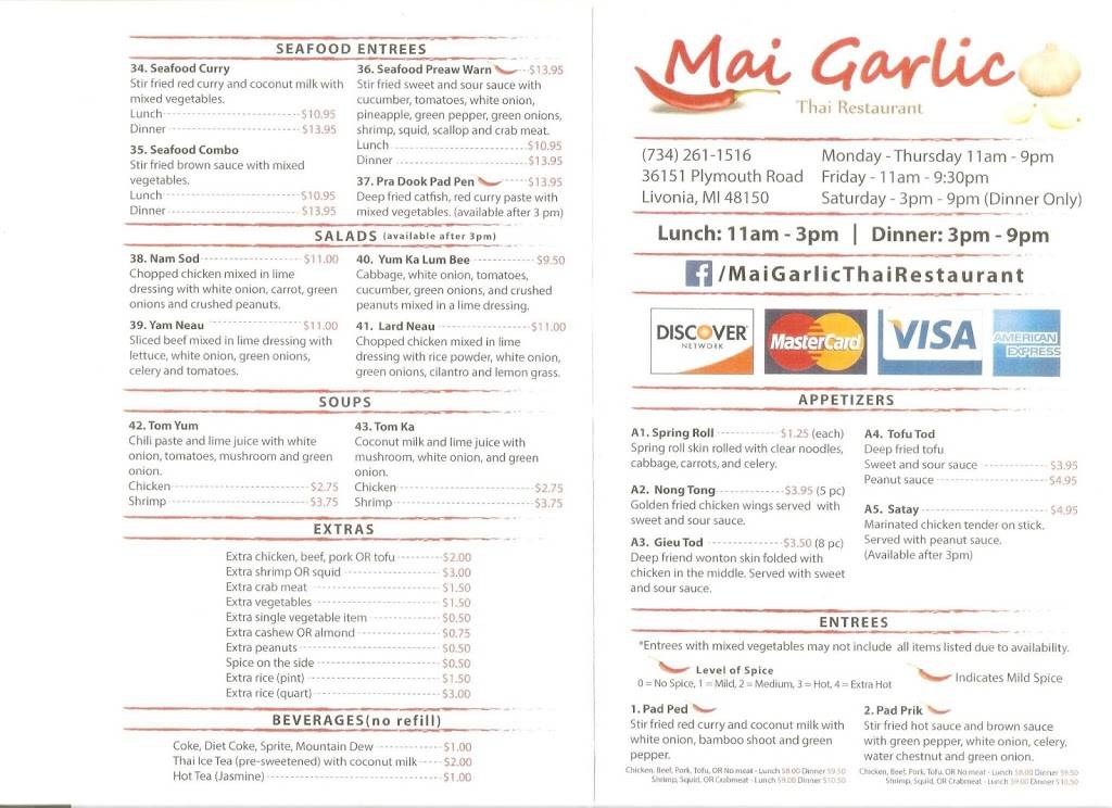 Mai Garlic Restaurant | restaurant | 36151 Plymouth Rd, Livonia, MI 48150, USA | 7342611516 OR +1 734-261-1516