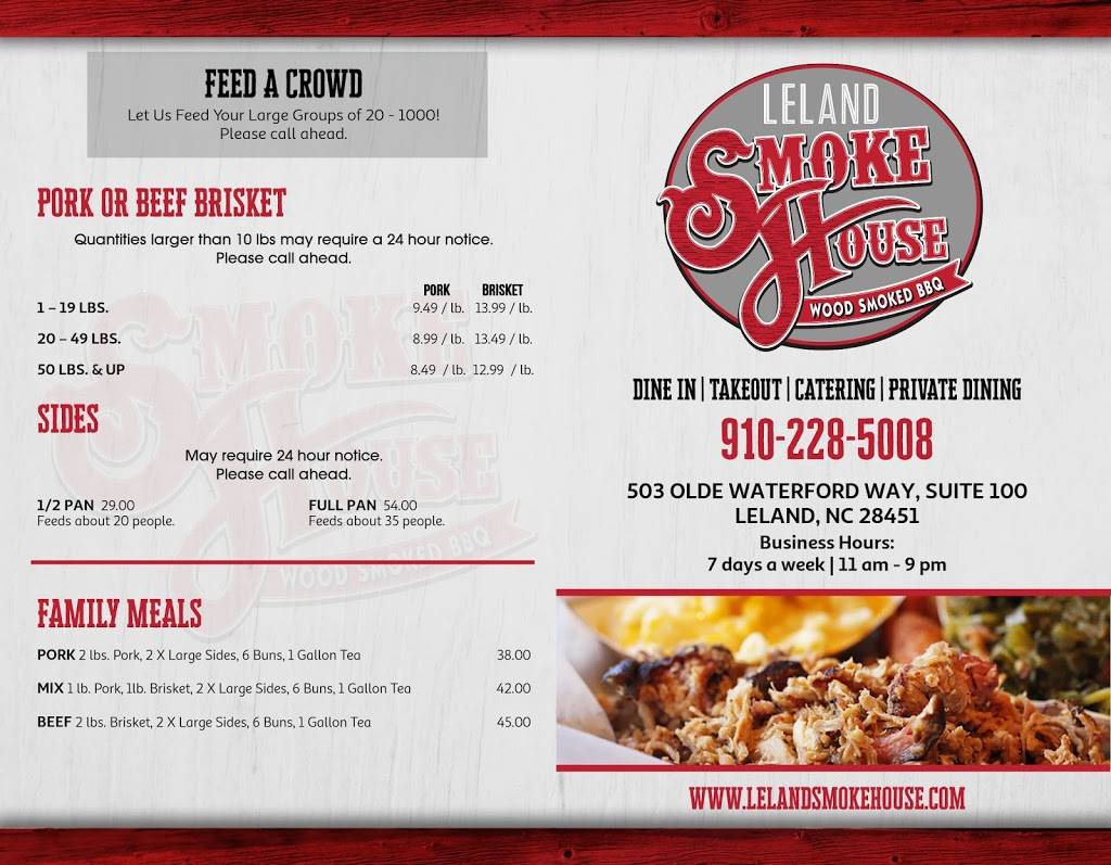 Leland Smoke House | restaurant | 503 Olde Waterford Way Ste 100, Leland, NC 28451, USA | 9102285008 OR +1 910-228-5008