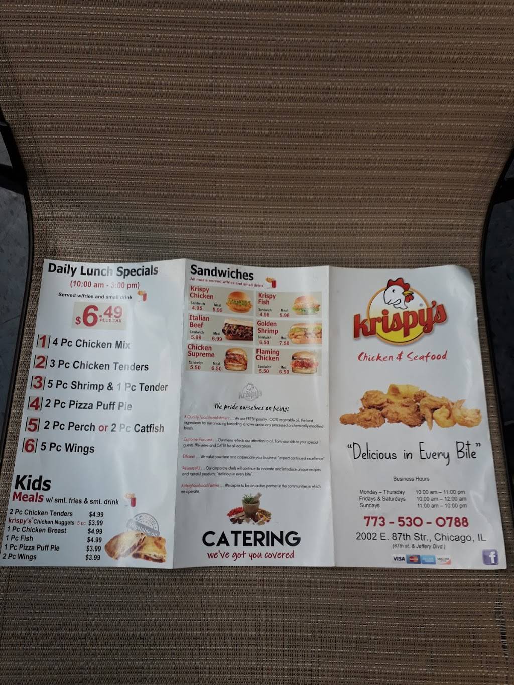 Krispys Seafood & Chicken | restaurant | 2002 E 87th St #2, Chicago, IL 60617, USA | 7735300788 OR +1 773-530-0788