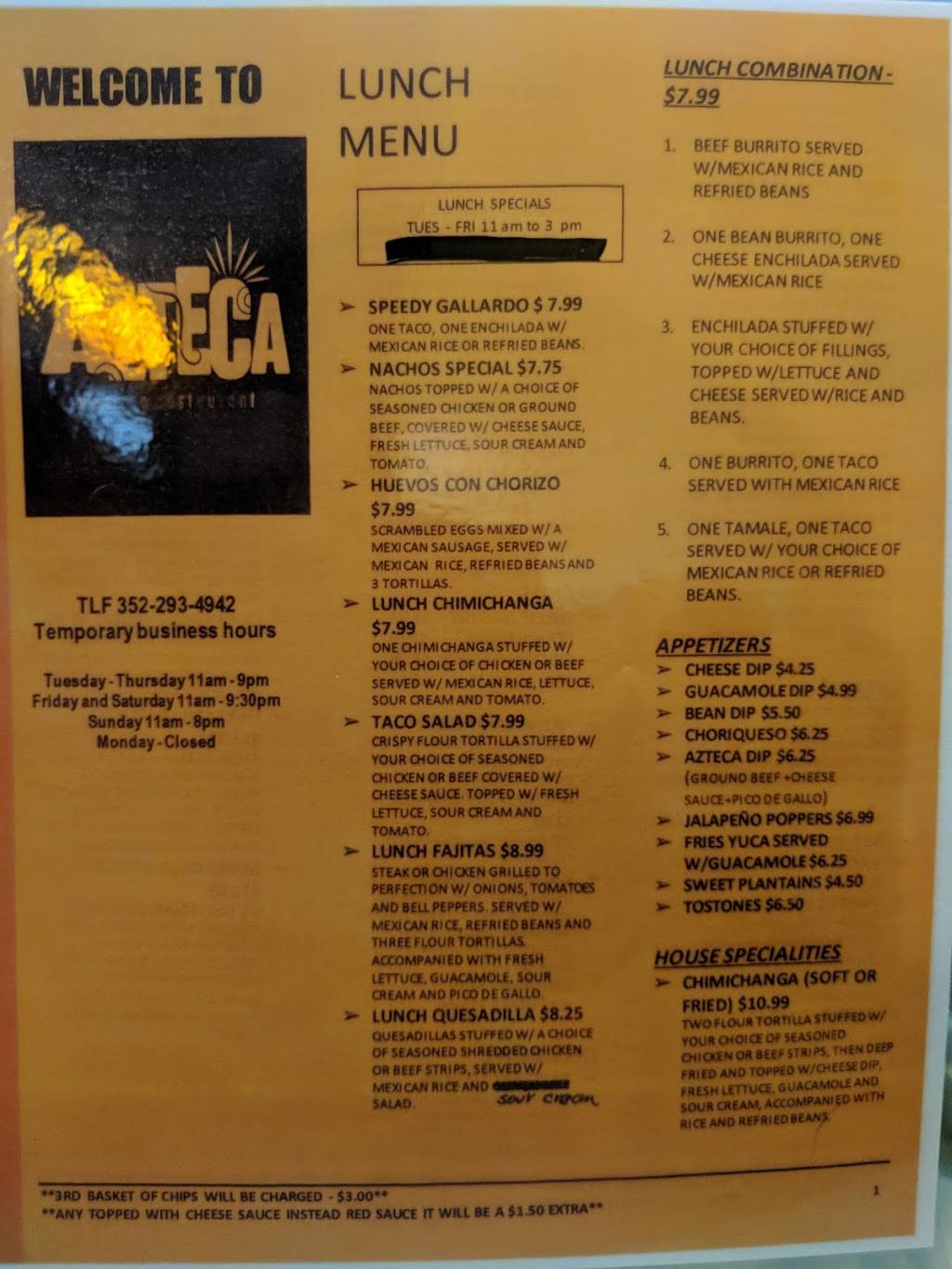 Azteca Mexican Restaurant | restaurant | Spring Hill, FL 34606, USA | 3522974942 OR +1 352-297-4942