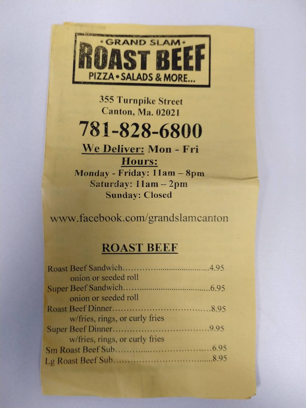 Grand Slam Deli | restaurant | 355 Turnpike St #4, Canton, MA 02021, USA | 7818286800 OR +1 781-828-6800