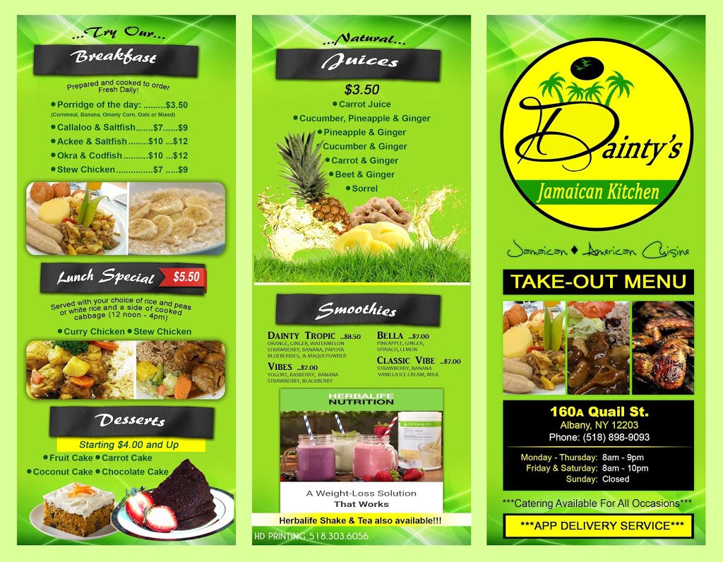 Daintys Jamaican Kitchen | restaurant | 160 A Quail St, Albany, NY 12203, USA | 5188989093 OR +1 518-898-9093