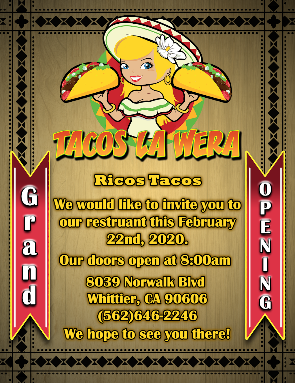 Tacos La Wera | restaurant | 8039 Norwalk Blvd, Whittier, CA 90606, USA | 5626462246 OR +1 562-646-2246