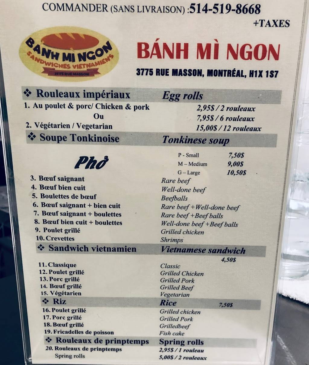 Bahn Mi Ngon | restaurant | 3775 Rue Masson, Montréal, QC H1X 1S7, Canada | 5145198668 OR +1 514-519-8668