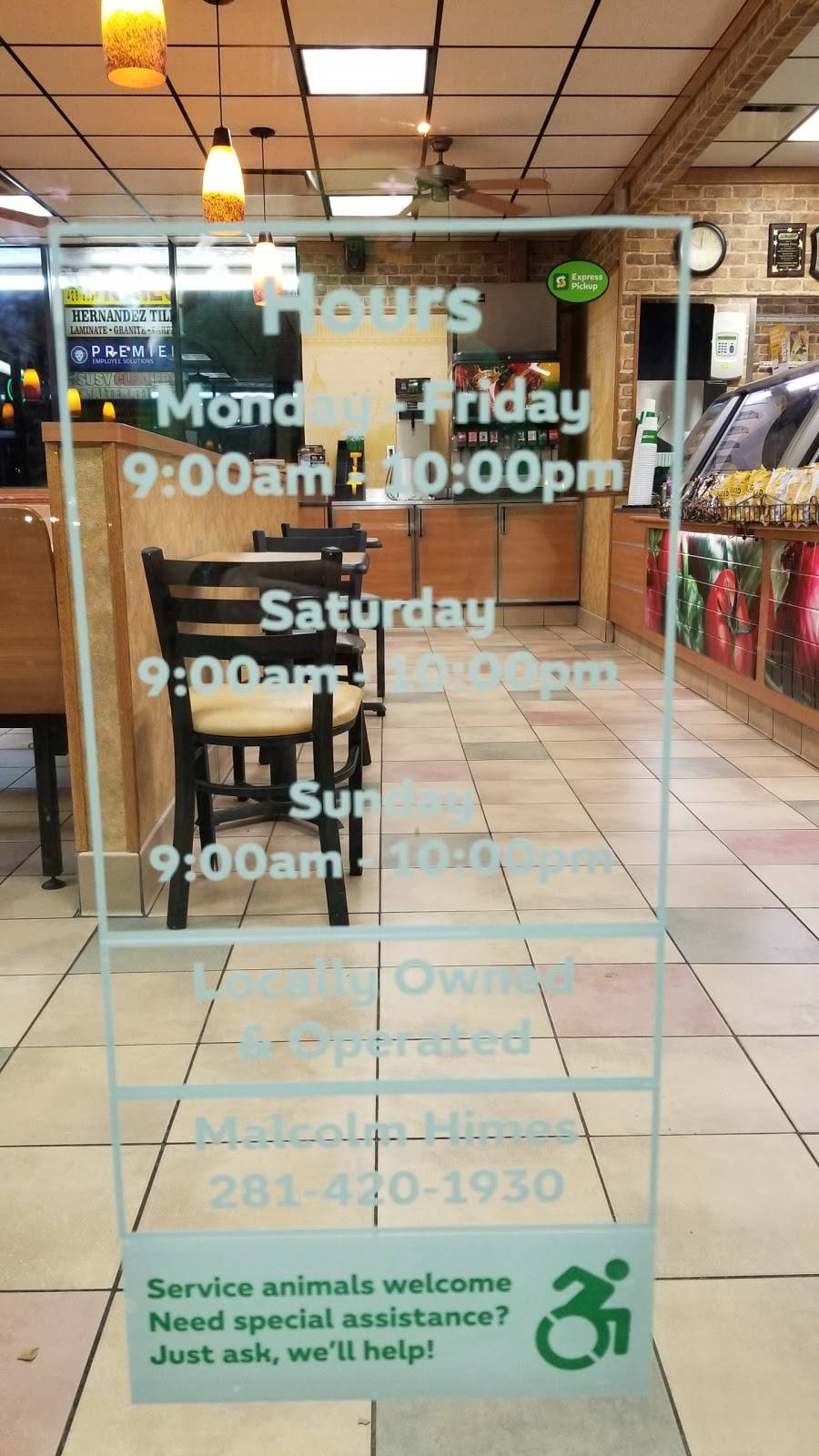 Subway Restaurants | restaurant | 3600 Garth Rd, Baytown, TX 77521, USA | 2814201930 OR +1 281-420-1930