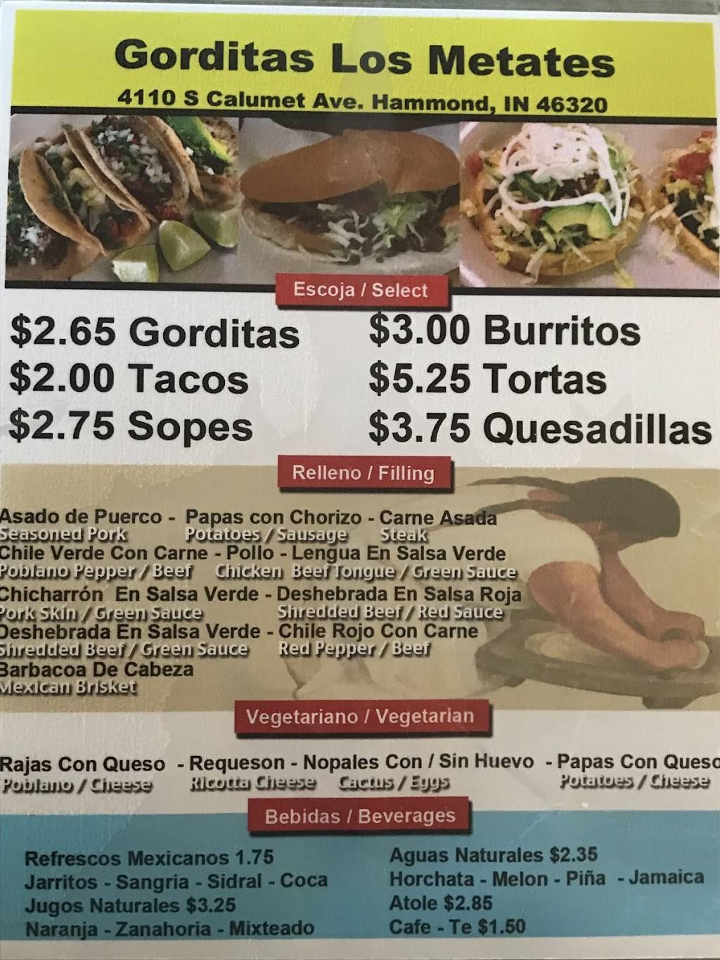 Gorditas Los Metates | restaurant | 4110 S Calumet Ave, Hammond, IN 46320, USA | 2198032625 OR +1 219-803-2625