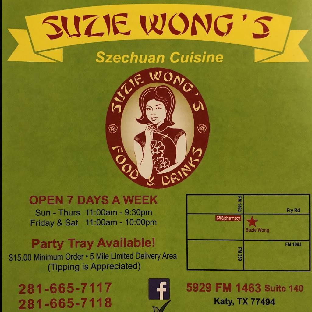 Suzie Wongs Chinese Restaurant | restaurant | 5929 FM 1463 #140, Katy, TX 77494, USA | 2816657117 OR +1 281-665-7117