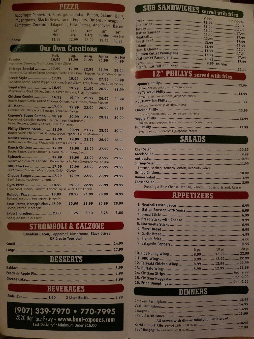 Capones Pizza | meal takeaway | 2820 Boniface Pkwy, Anchorage, AK 99504, USA | 9073397970 OR +1 907-339-7970