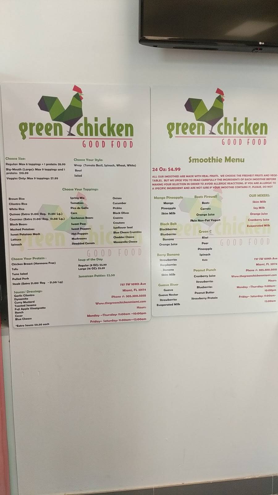 The Green Chicken | restaurant | 737 SW 109th Ave, Miami, FL 33174, USA | 3053005035 OR +1 305-300-5035