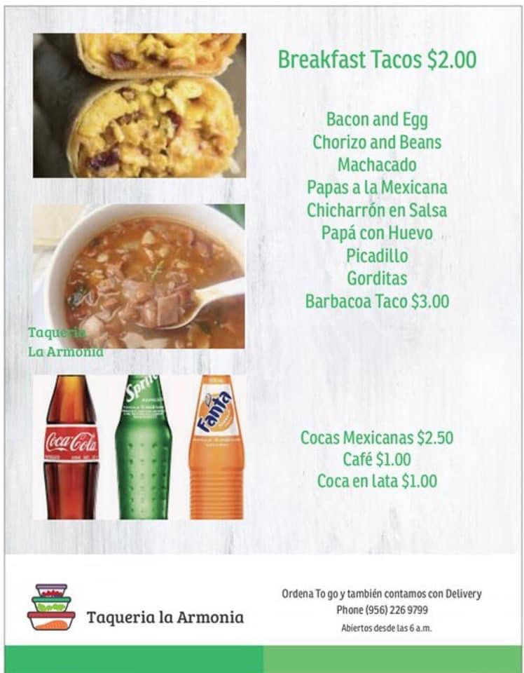 Taqueria armonia | restaurant | 21565 Kansas City Rd, Santa Rosa, TX 78593, USA | 9562269799 OR +1 956-226-9799