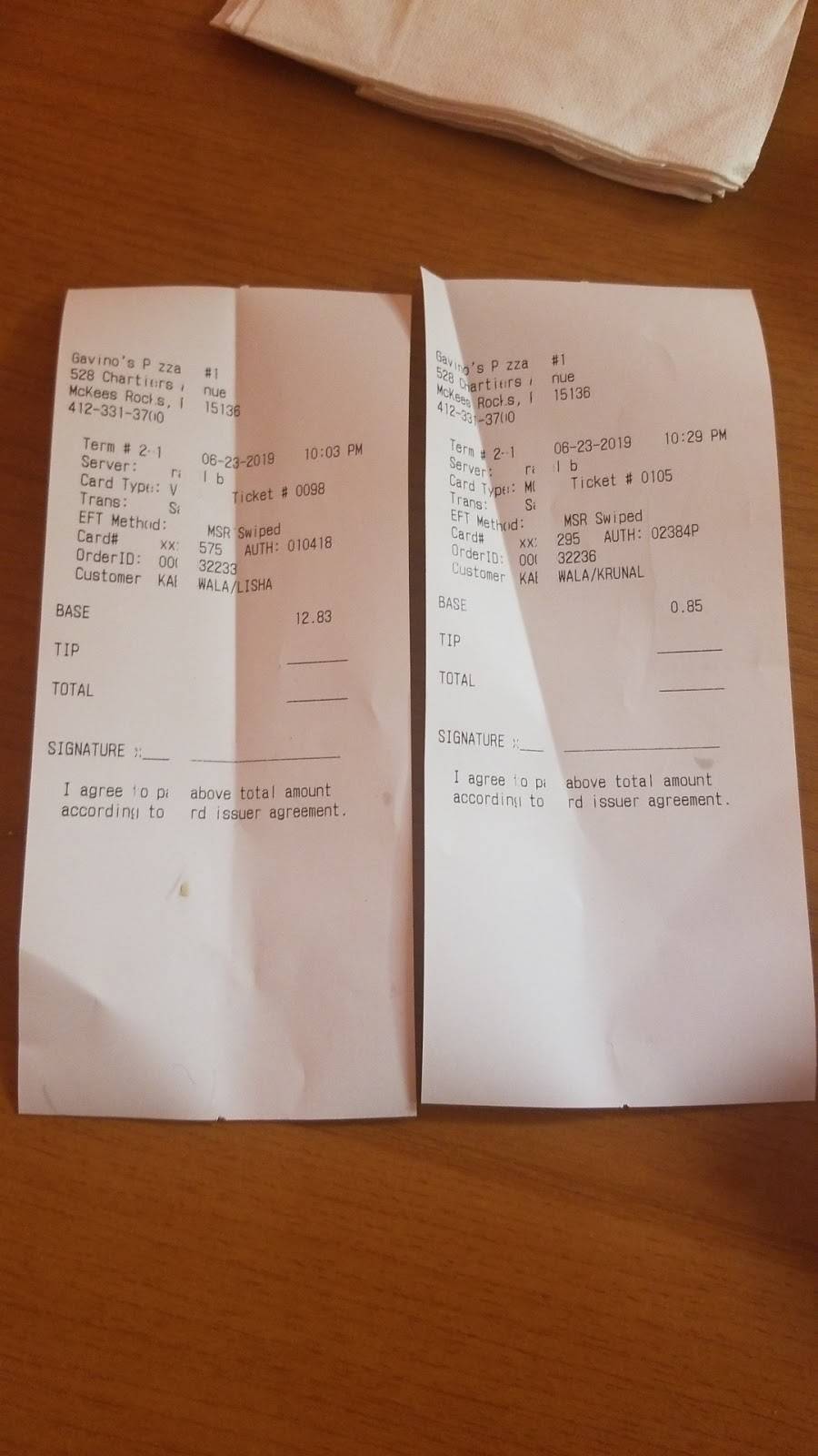 Gavinos Pizzeria | restaurant | 528 Chartiers Ave, McKees Rocks, PA 15136, USA | 4123313700 OR +1 412-331-3700