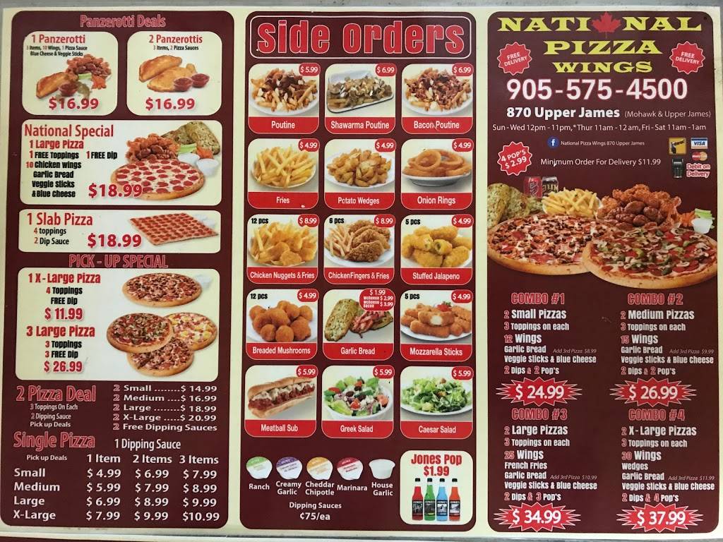 National Pizza & Wings | restaurant | 870 Upper James St, Hamilton, ON L9C 7N1, Canada | 9055754500 OR +1 905-575-4500