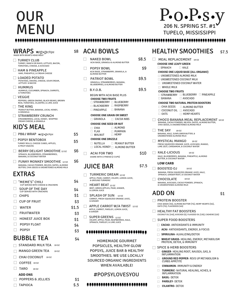 PoPsy | restaurant | 206 N Spring St #1, Tupelo, MS 38804, USA | 6622692641 OR +1 662-269-2641