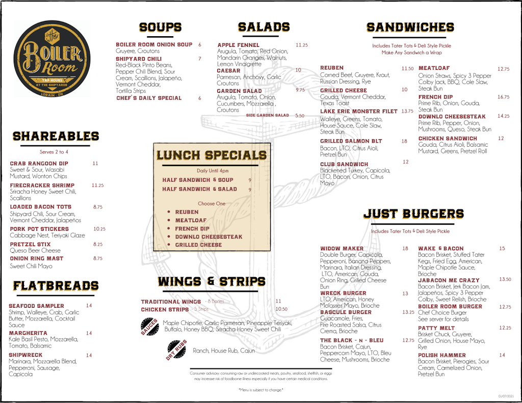 The Boiler Room Taphouse | restaurant | 500 Shipyard Way, Lorain, OH 44052, USA | 4403438481 OR +1 440-343-8481