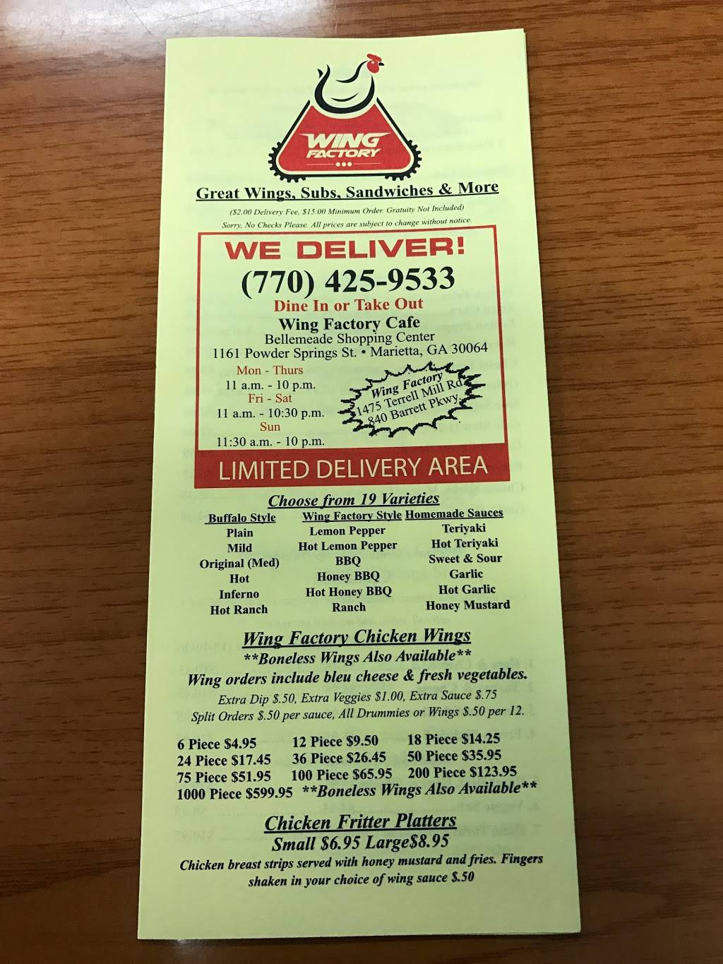 Wing Factory Cafe | restaurant | 1161 Powder Springs St, Marietta, GA 30064, USA | 7704259533 OR +1 770-425-9533