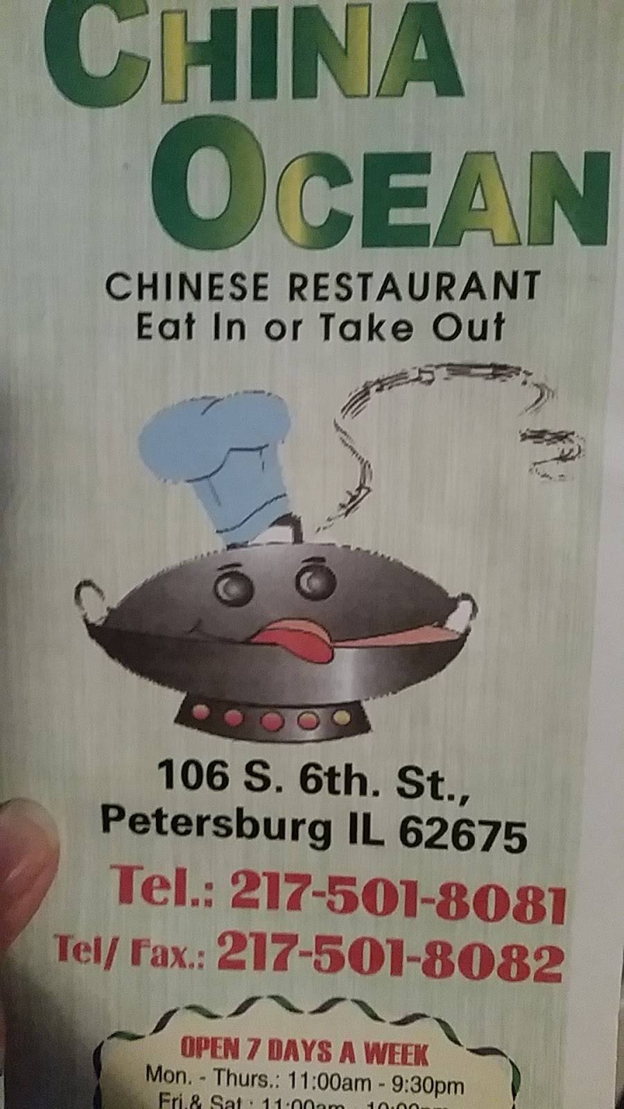 China Ocean | restaurant | 106 S 6th St, Petersburg, IL 62675, USA | 2175018081 OR +1 217-501-8081