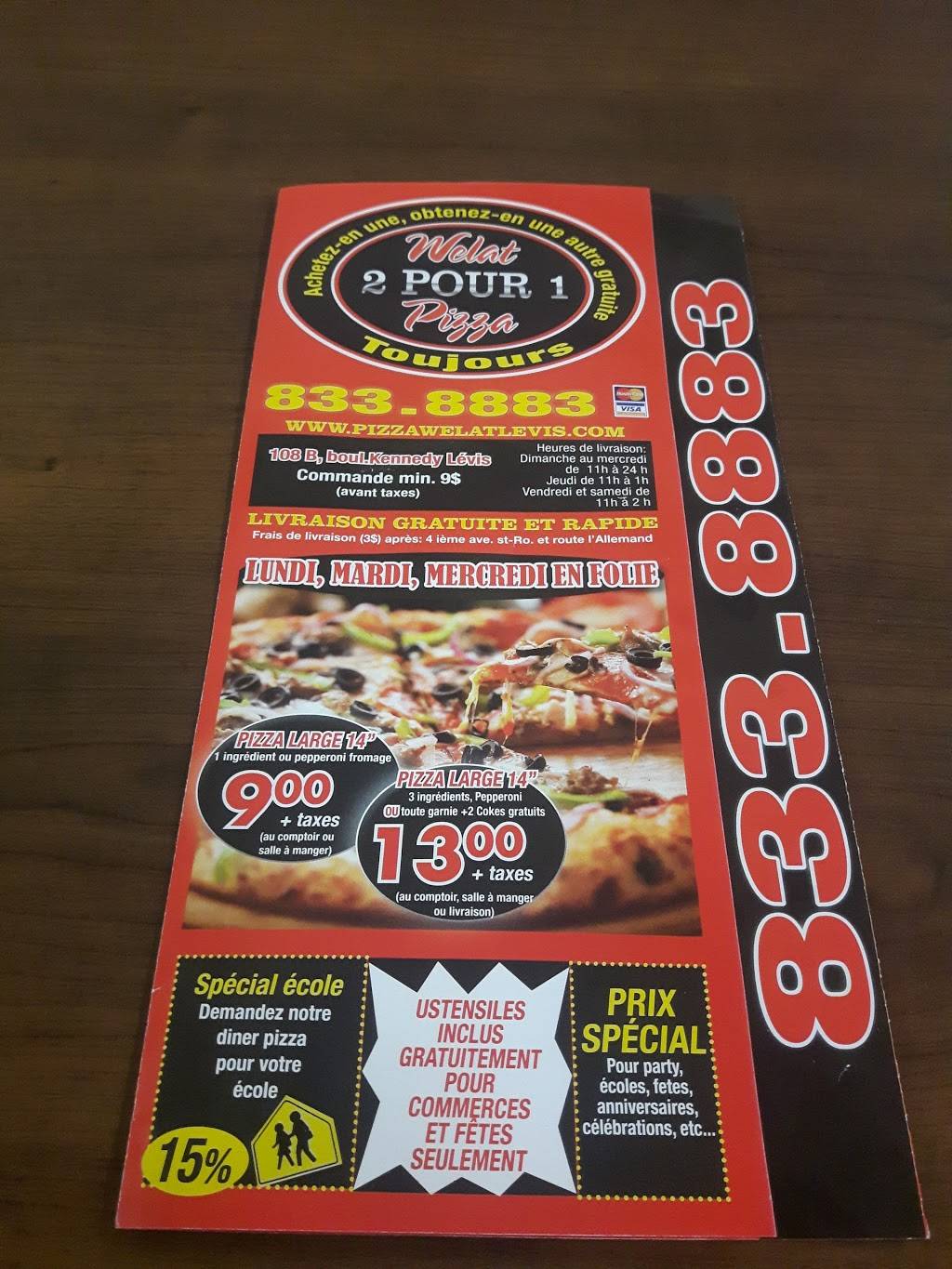 Pizza Welat | restaurant | 108 Route du Président-Kennedy, Lévis, QC G6V 6C9, Canada | 4188338883 OR +1 418-833-8883