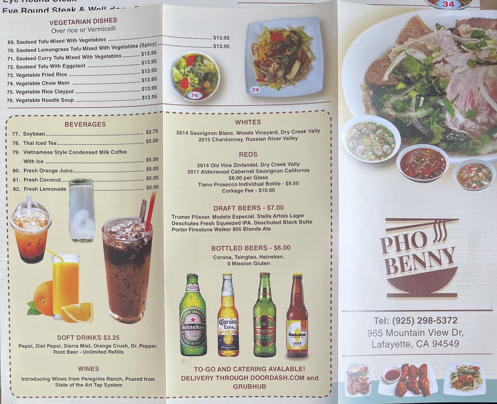 Pho Benny | restaurant | 965 Mountain View Dr, Lafayette, CA 94549, USA | 9252985372 OR +1 925-298-5372