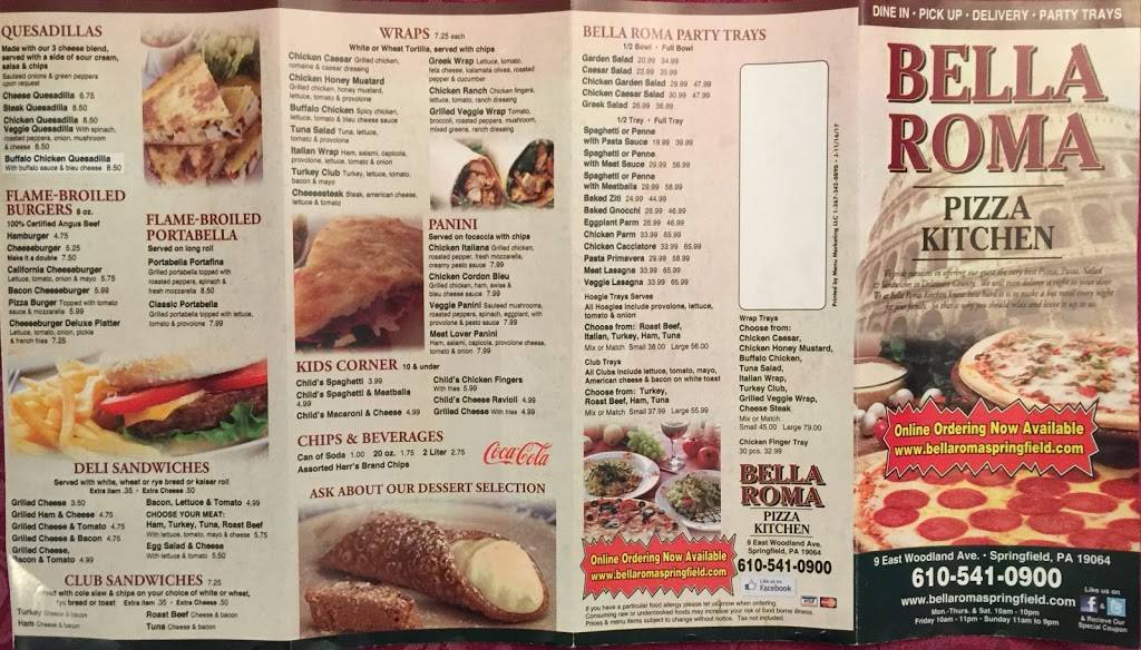 Bella Roma Pizza Kitchen | restaurant | 9 E Woodland Ave, Springfield, PA 19064, USA | 6105410900 OR +1 610-541-0900