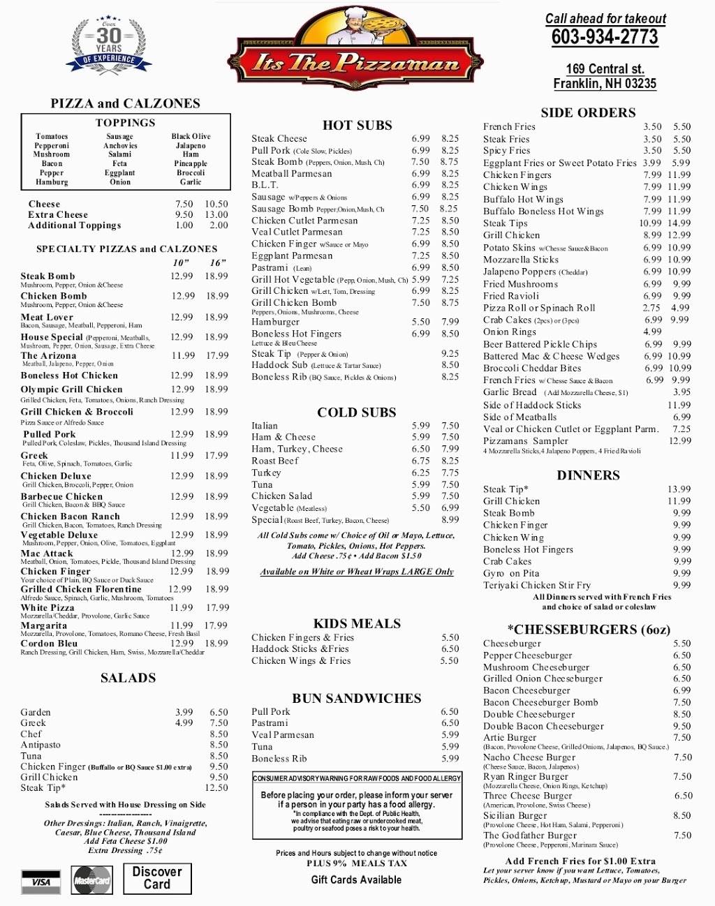 Its the Pizzaman | restaurant | 169 Central St, Franklin, NH 03235, USA | 6039342773 OR +1 603-934-2773