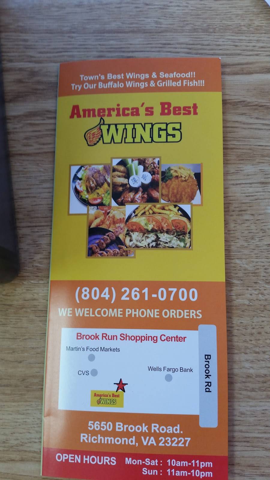 Americas Best Wings | restaurant | 5650 Brook Rd, Richmond, VA 23227, USA | 8042610700 OR +1 804-261-0700