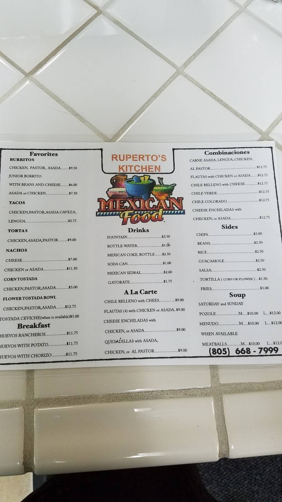 Ruperto’s Kitchen Mexican Food 805-668-7999 | restaurant | 3321-B Kimber Dr, Newbury Park, CA 91320, USA | 8056687999 OR +1 805-668-7999